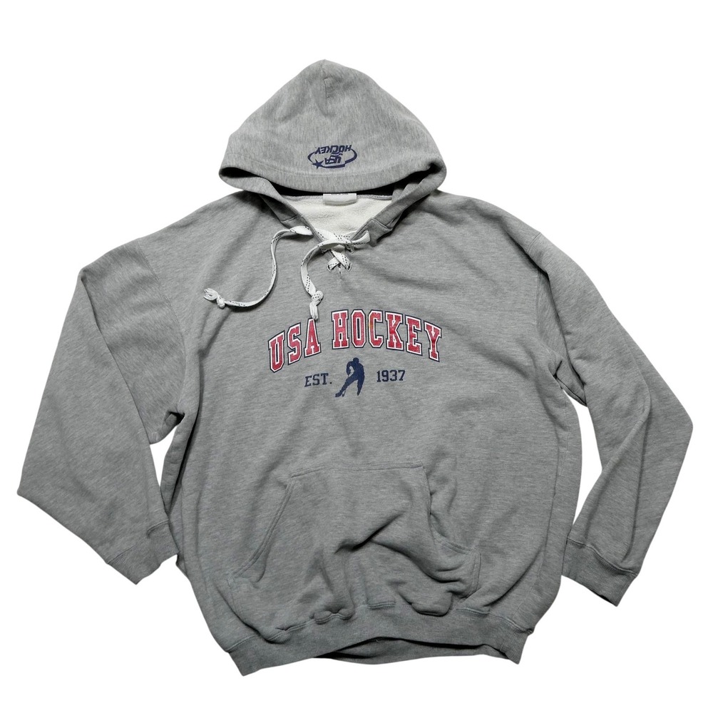 Vintage Team USA Hockey Hoodie Sweatshirt Mens Large Gray Ice Hockey‎ K1